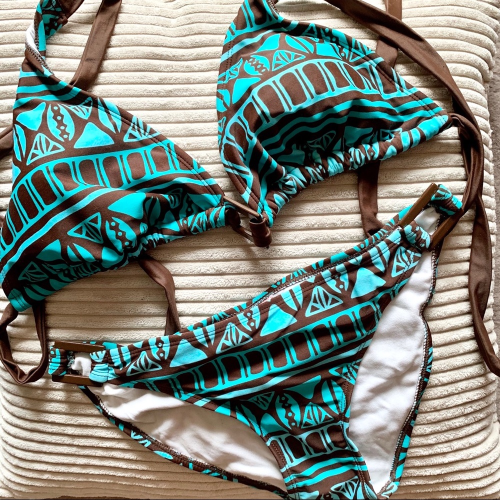 Turquoise Triangle Tribal Print Bikini Set
